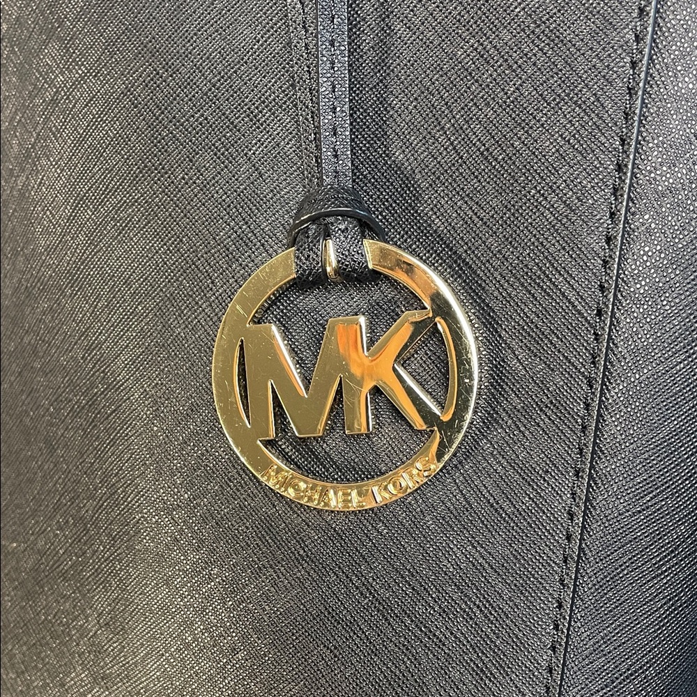 Michael Kors Black leather Tote Bag large MK purse - Picture 5 of 17